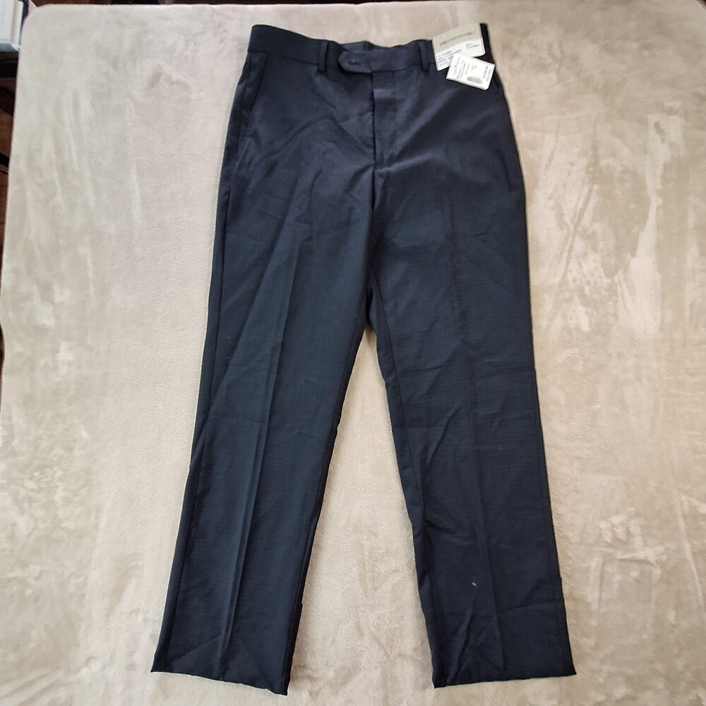 Pronto Uomo Dress Pants Mens 33x36 Gray Check Slim Fit Wool Flat Front Lined